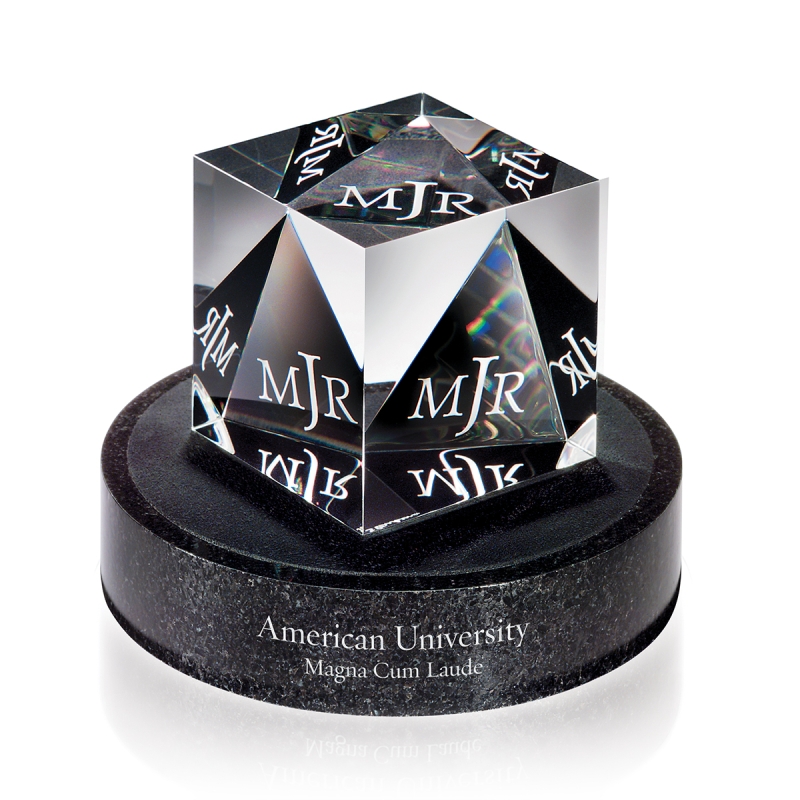 Cube Crystal with engraving and base